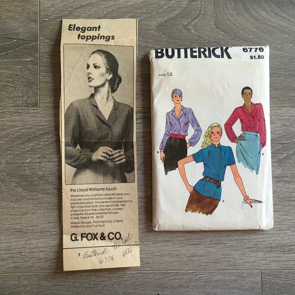 Butterick Sewing Pattern 6776 Double Breasted Loose Fitting Blouse 12/34 CUT